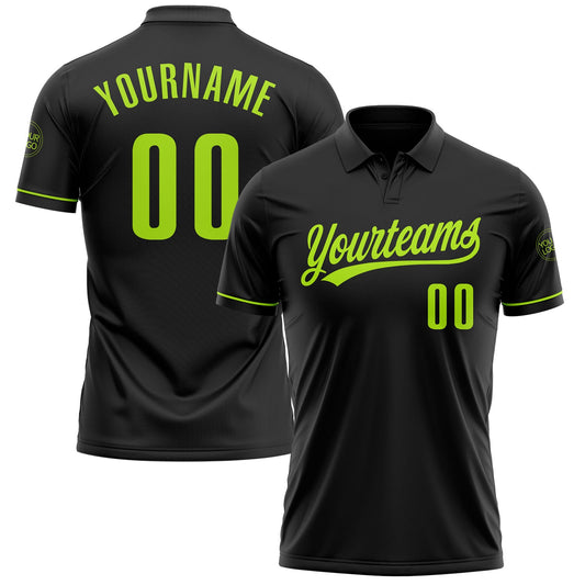 Custom Black Neon Green Performance Vapor Golf Polo Shirt - Main View