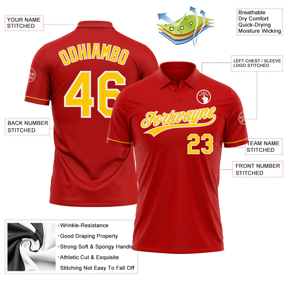 Custom Red Yellow-White Performance Vapor Golf Polo Shirt view 3