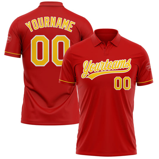 Custom Red Yellow-White Performance Vapor Golf Polo Shirt - Main View