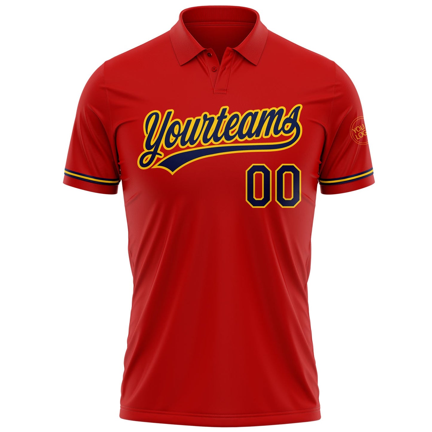 Custom Red Navy-Yellow Performance Vapor Golf Polo Shirt view 2