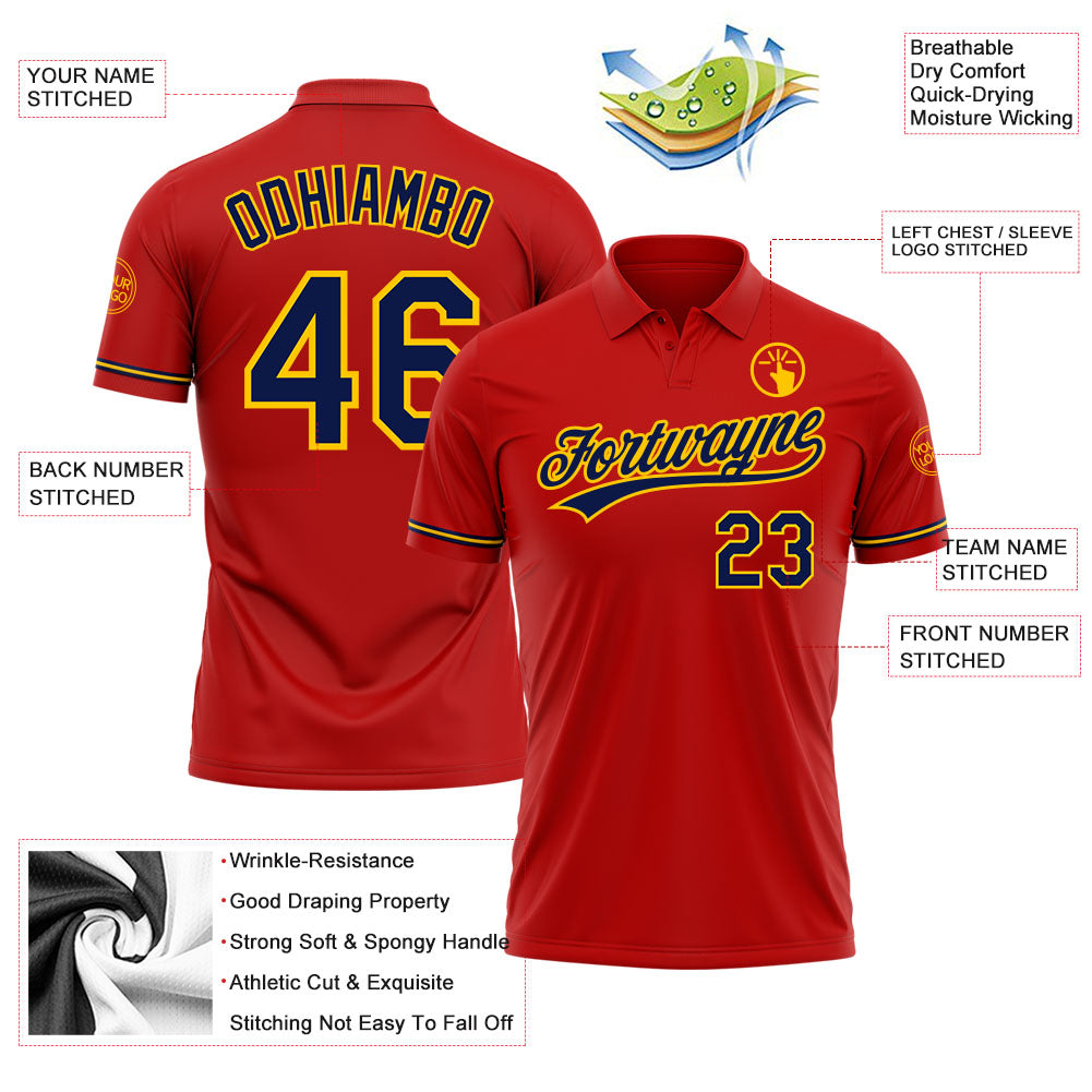 Custom Red Navy-Yellow Performance Vapor Golf Polo Shirt view 3