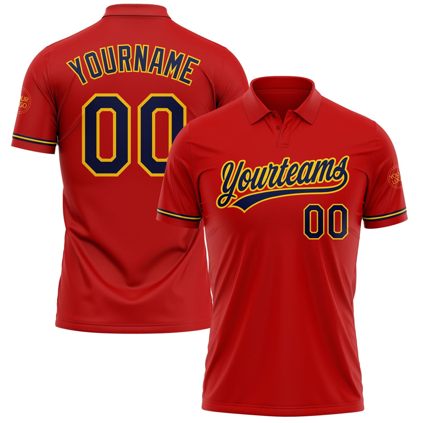 Custom Red Navy-Yellow Performance Vapor Golf Polo Shirt - Main View