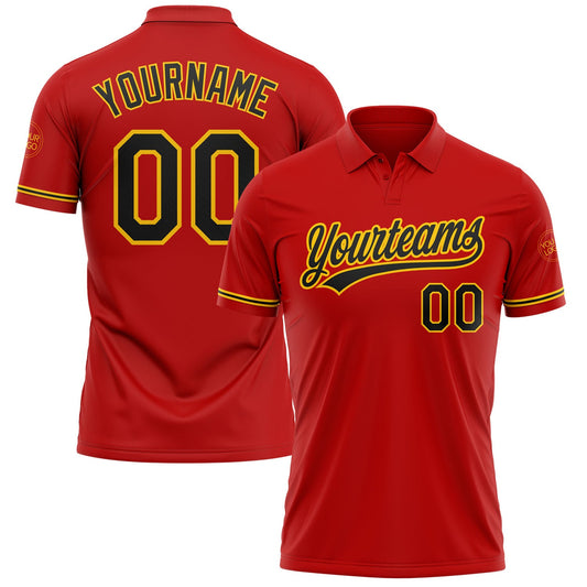 Custom Red Black-Yellow Performance Vapor Golf Polo Shirt - Main View