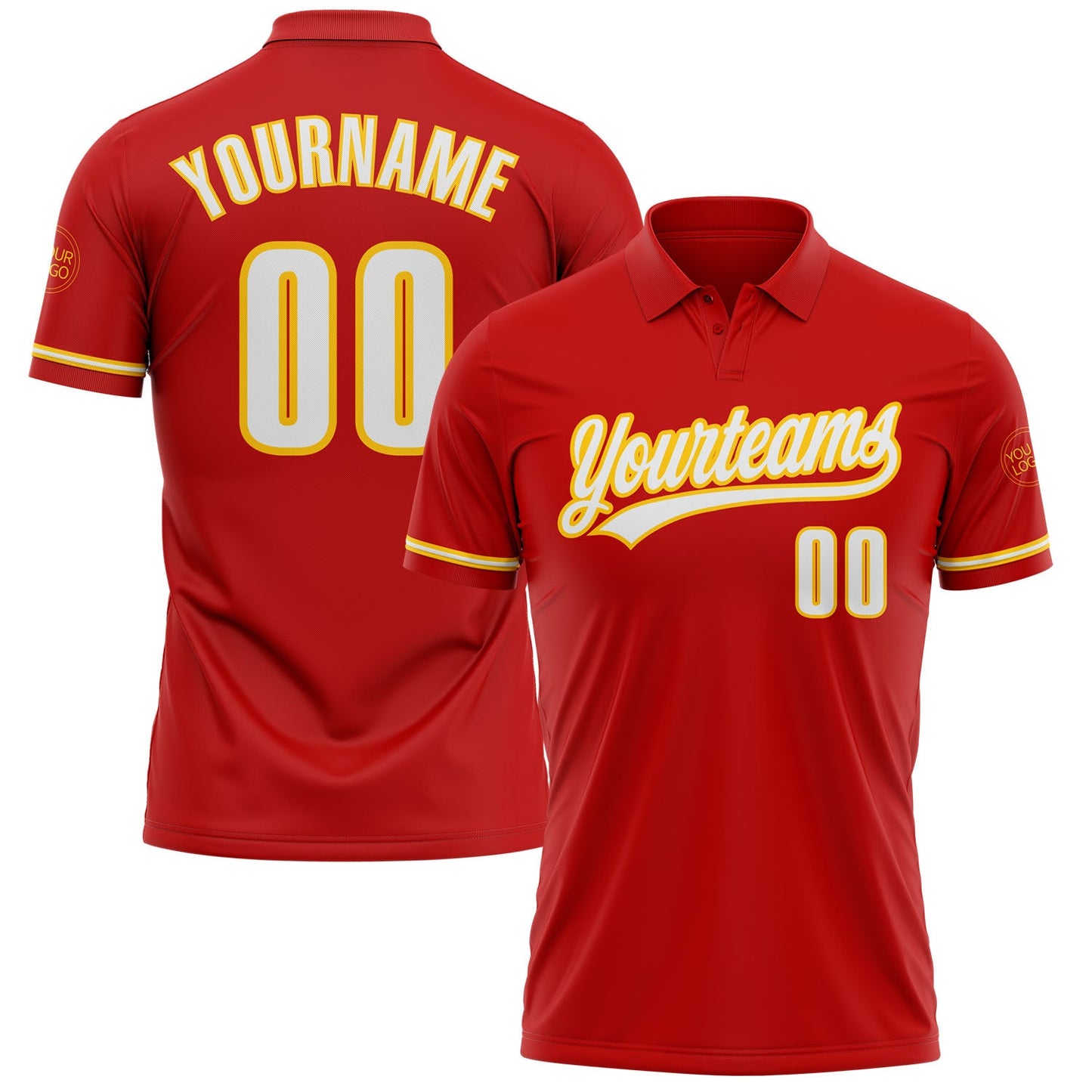 Custom Red White-Yellow Performance Vapor Golf Polo Shirt - Main View