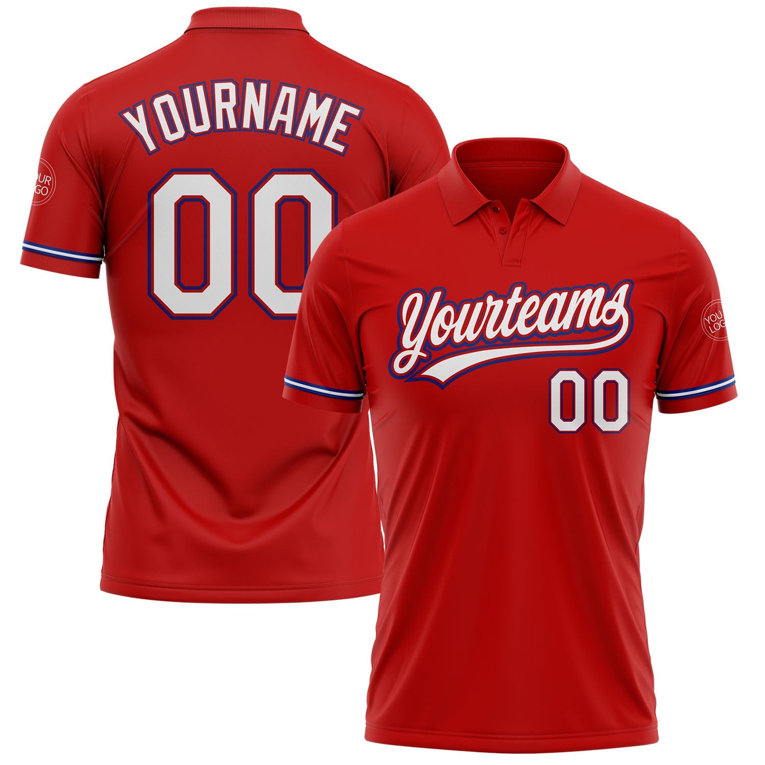 Custom Red White-Royal Performance Vapor Golf Polo Shirt - Main View