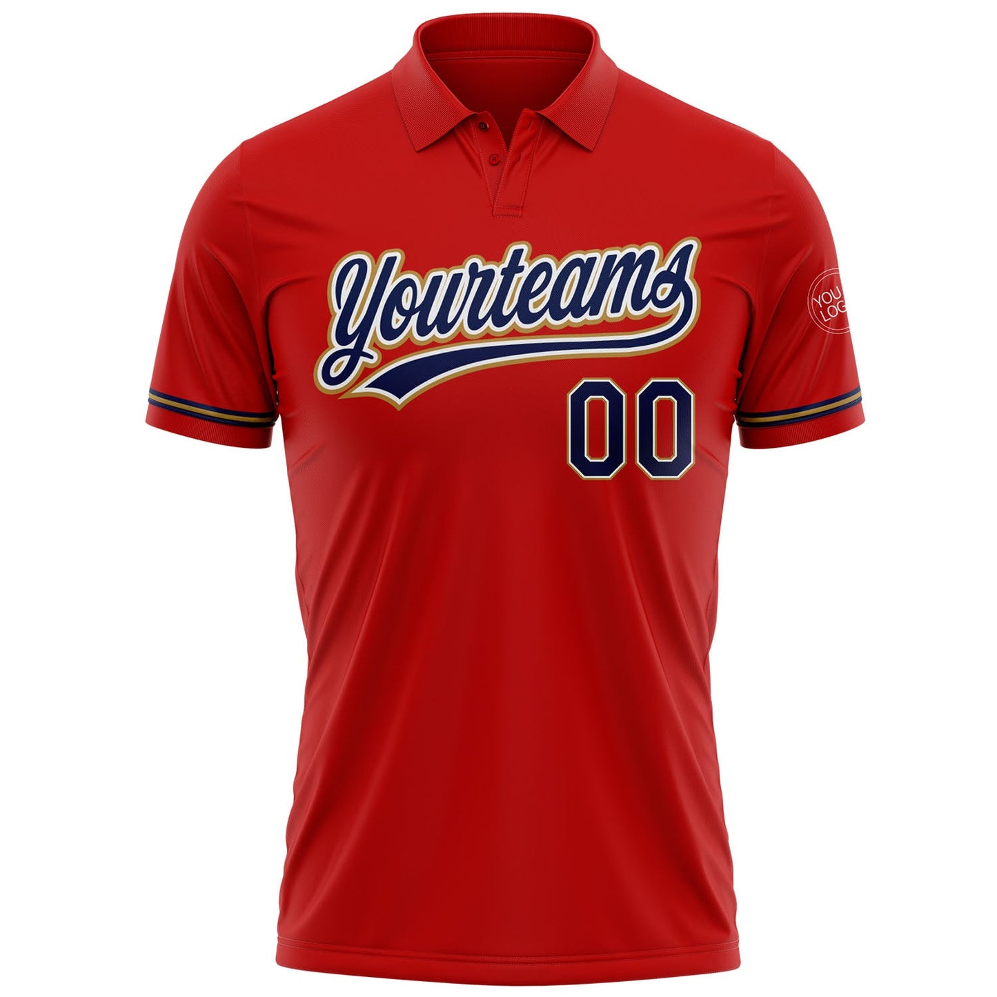 Custom Red Navy-Old Gold Performance Vapor Golf Polo Shirt view 2