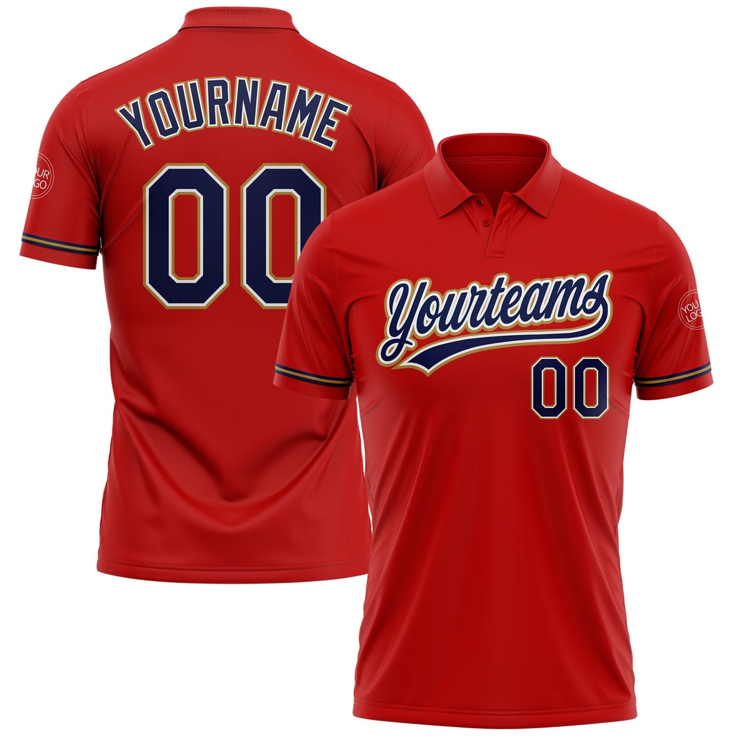 Custom Red Navy-Old Gold Performance Vapor Golf Polo Shirt - Main View