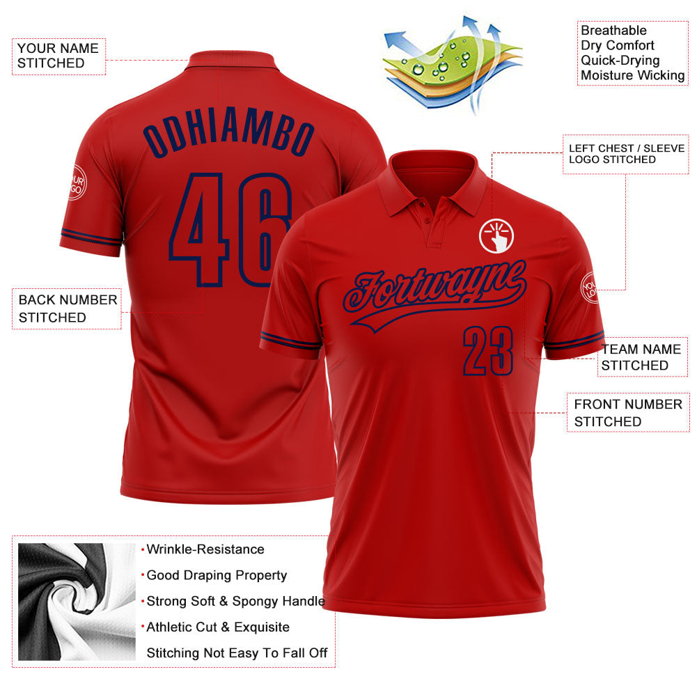 Custom Red Red-Navy Performance Vapor Golf Polo Shirt view 3