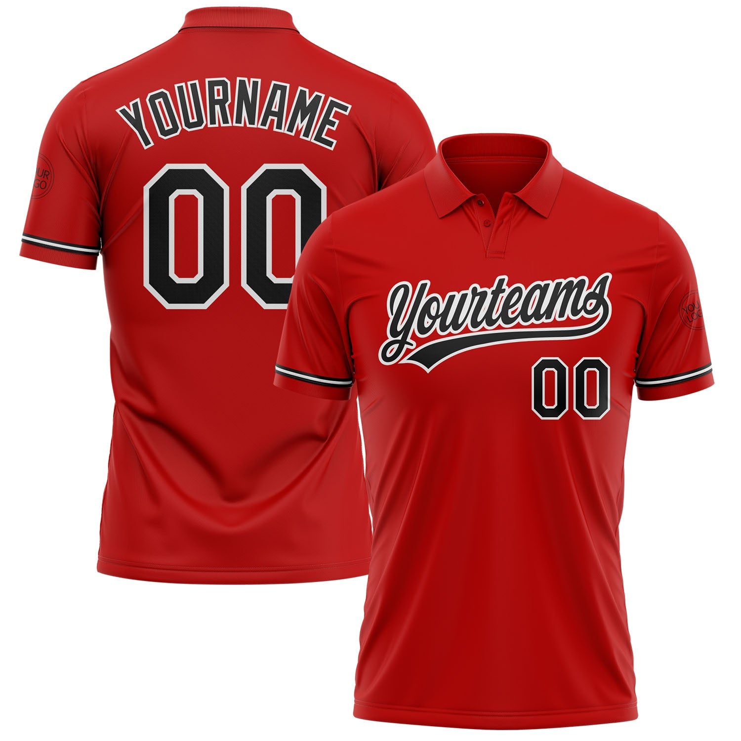 Custom Red Black-White Performance Vapor Golf Polo Shirt - Main View