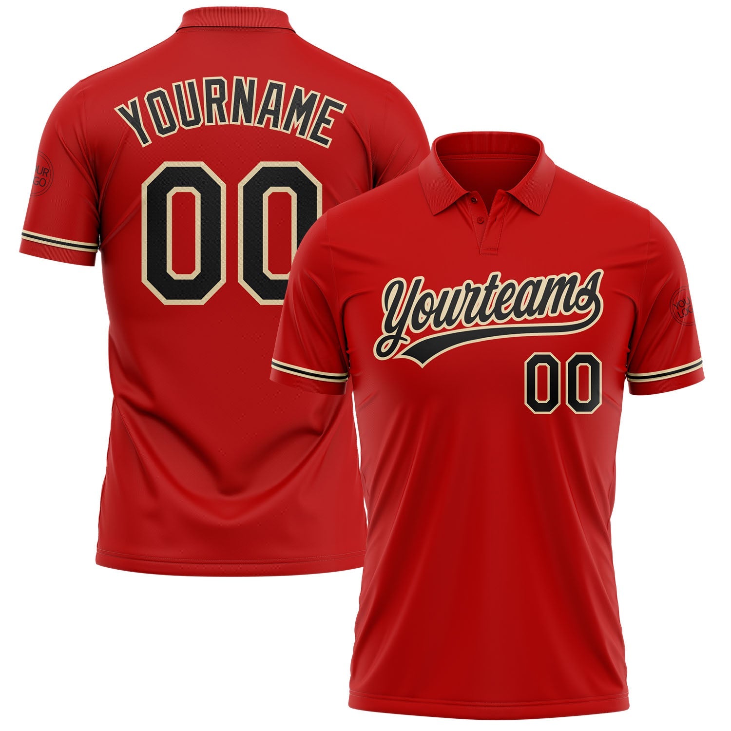 Custom Red Black-City Cream Performance Vapor Golf Polo Shirt - Main View