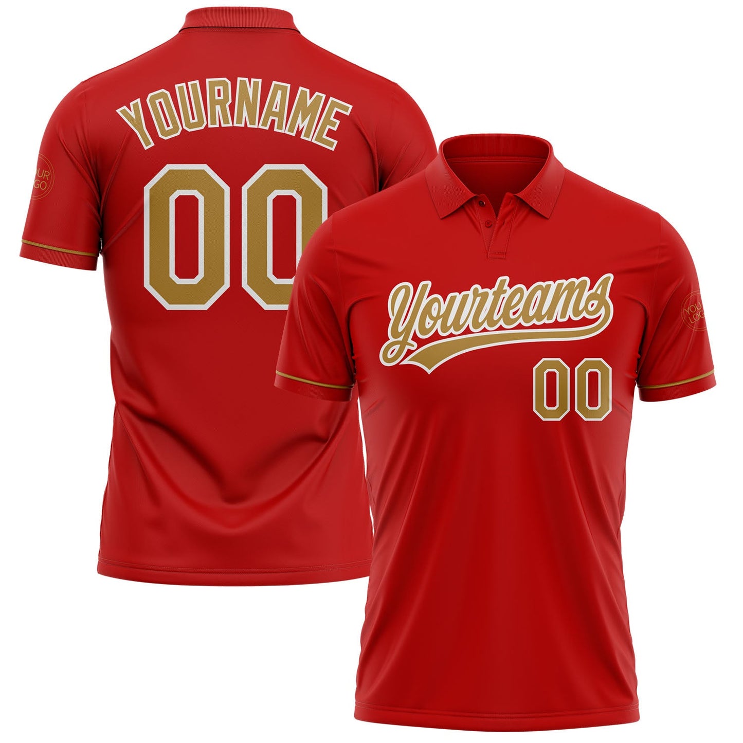 Custom Red Old Gold-White Performance Vapor Golf Polo Shirt - Main View