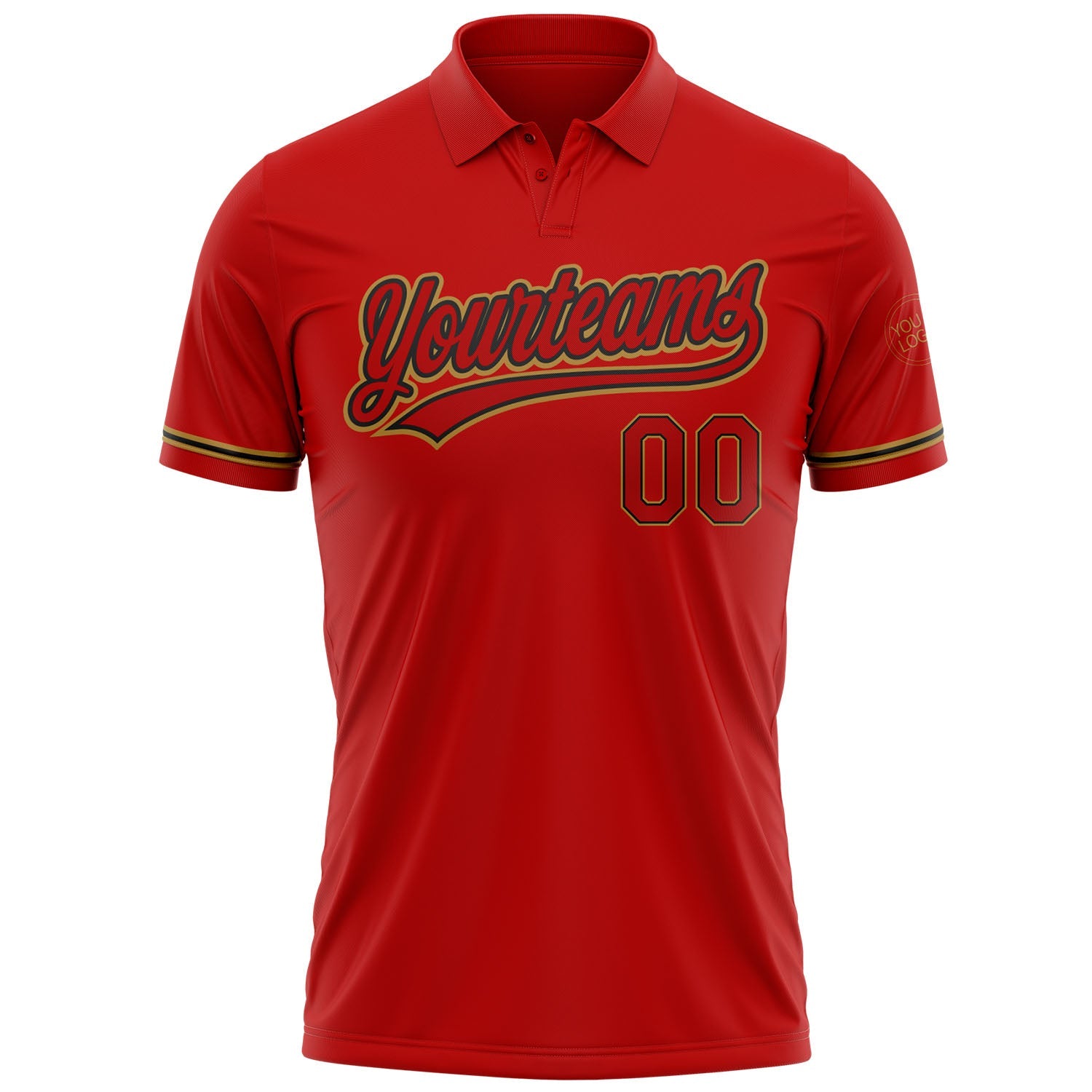 Custom Red Red Black-Old Gold Performance Vapor Golf Polo Shirt view 2