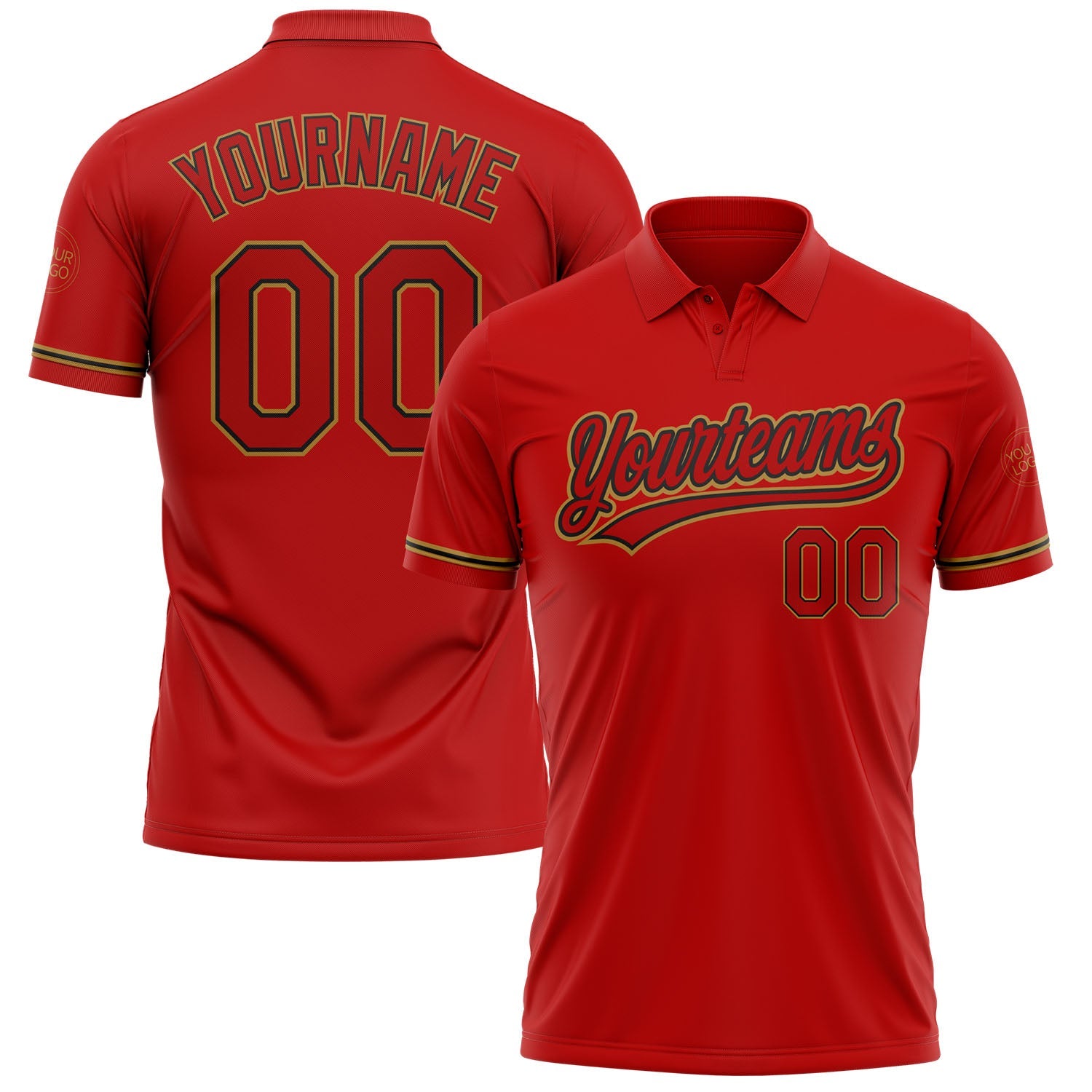 Custom Red Red Black-Old Gold Performance Vapor Golf Polo Shirt - Main View