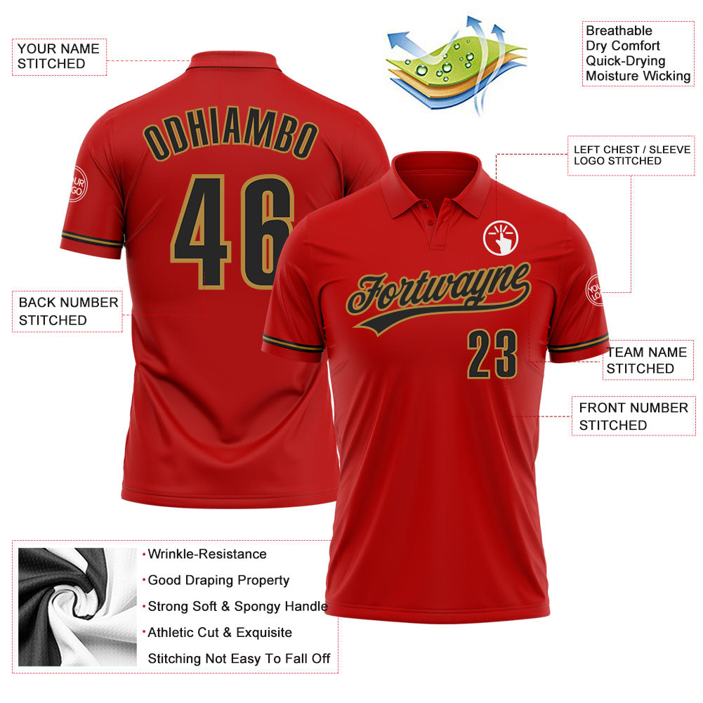 Custom Red Black-Old Gold Performance Vapor Golf Polo Shirt view 3