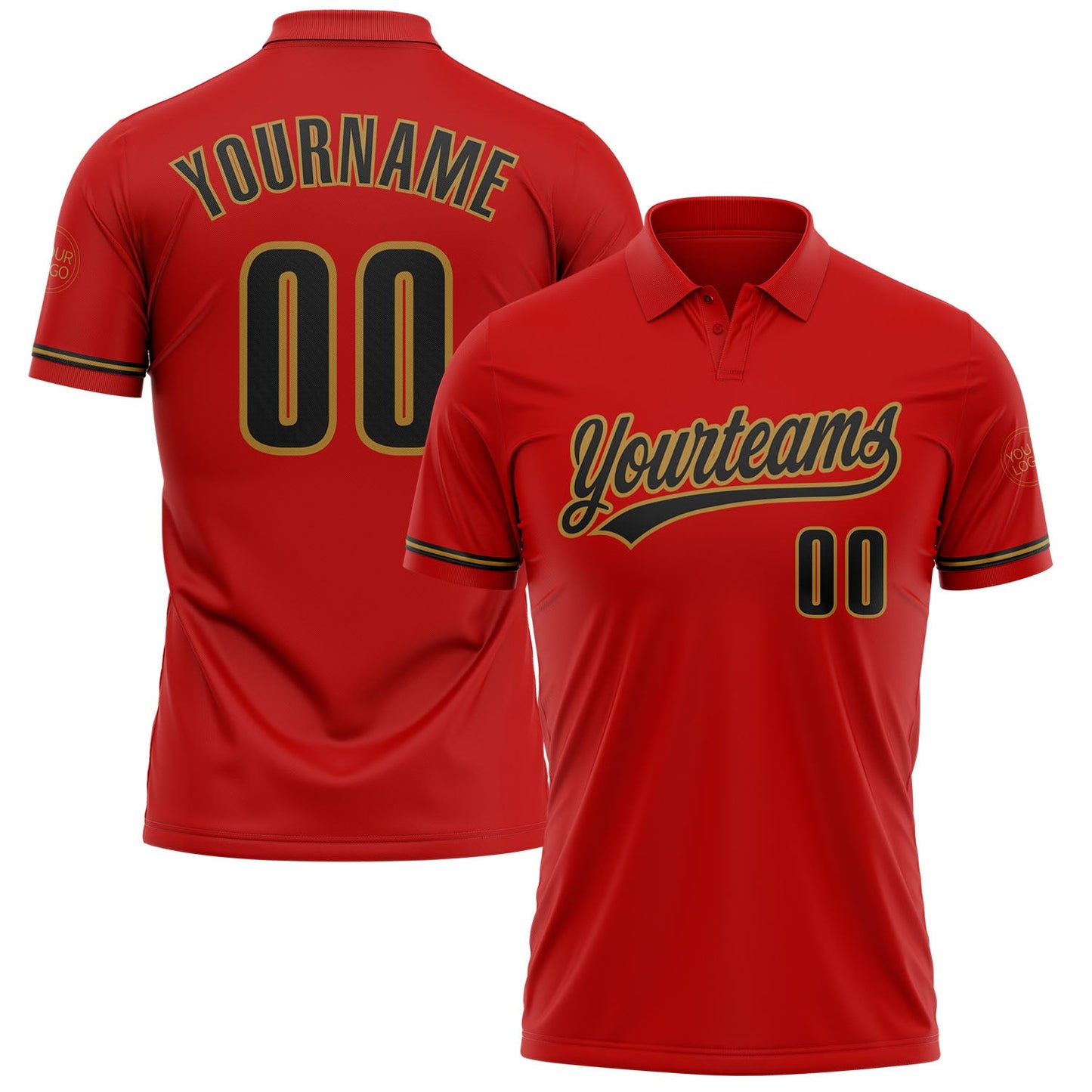 Custom Red Black-Old Gold Performance Vapor Golf Polo Shirt - Main View