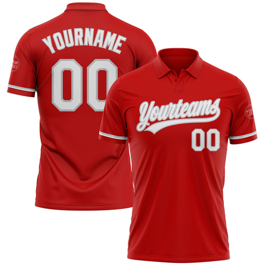 Custom Red White-Gray Performance Vapor Golf Polo Shirt - Main View
