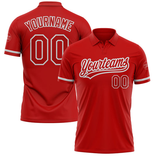 Custom Red Red-Gray Performance Vapor Golf Polo Shirt - Main View
