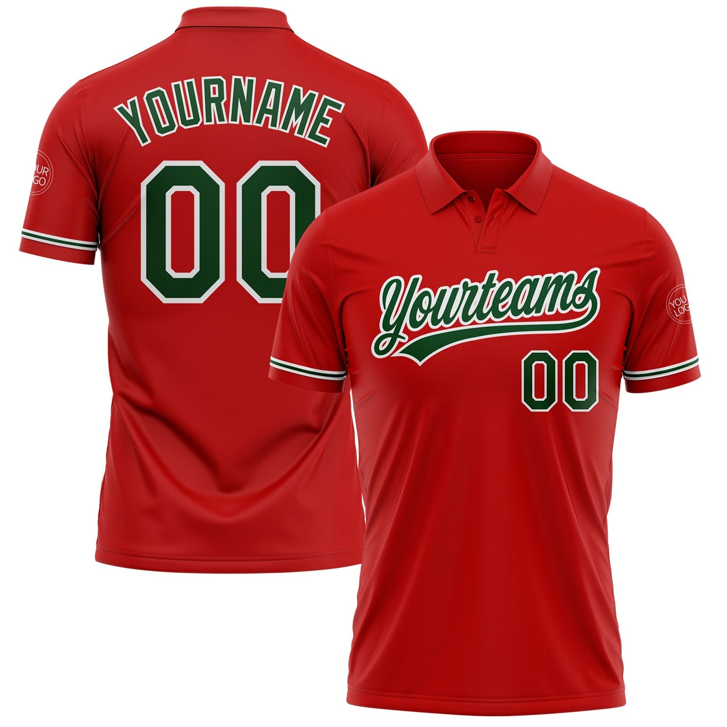 Custom Red Green-White Performance Vapor Golf Polo Shirt - Main View