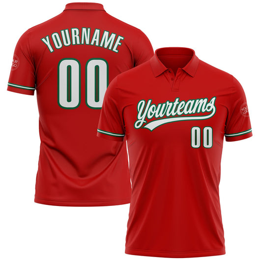 Custom Red White-Kelly Green Performance Vapor Golf Polo Shirt - Main View