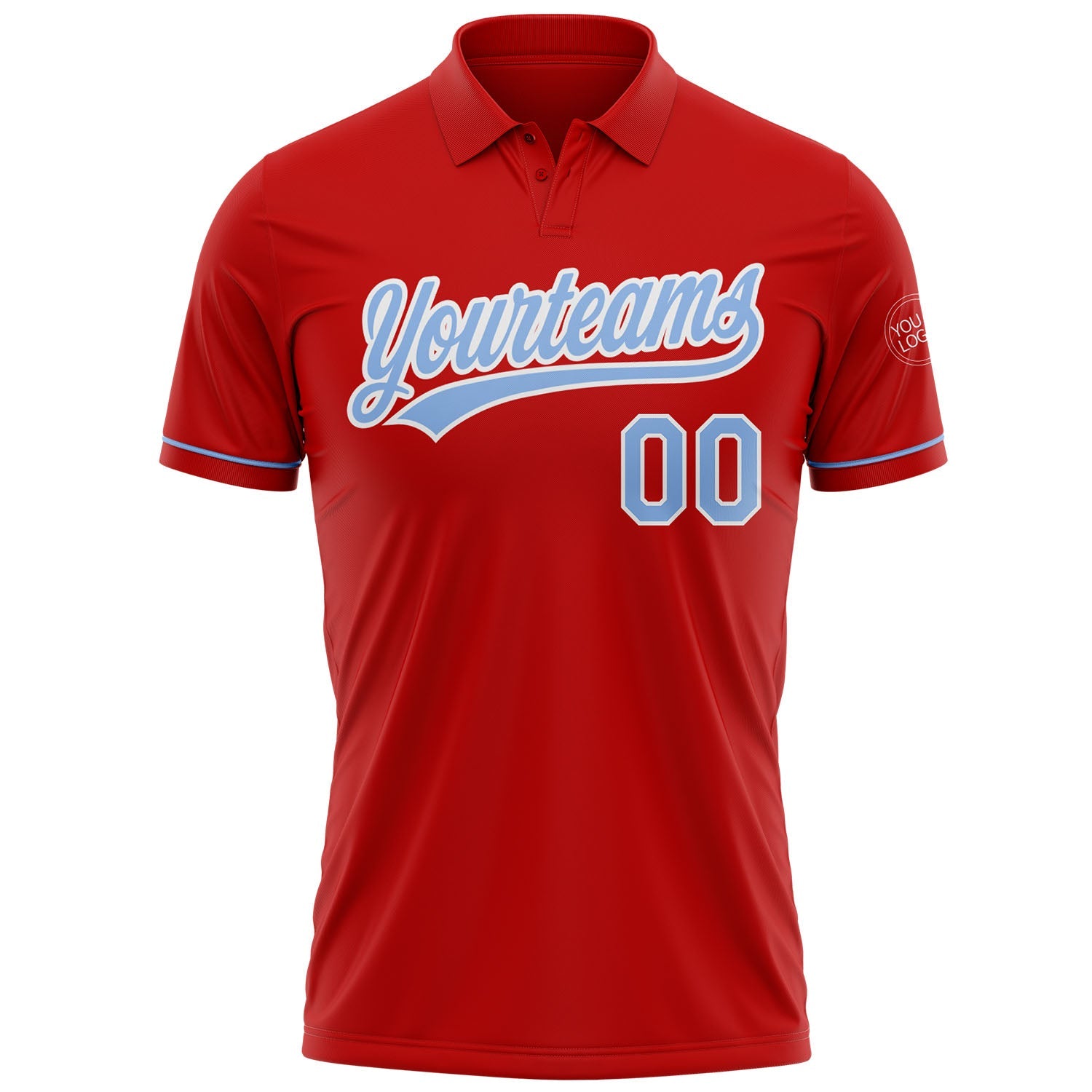 Custom Red Light Blue-White Performance Vapor Golf Polo Shirt view 2