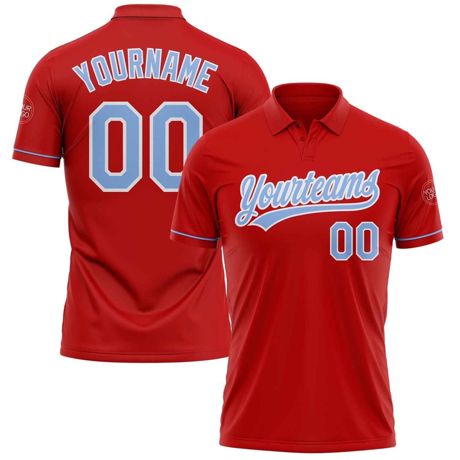 Custom Red Light Blue-White Performance Vapor Golf Polo Shirt - Main View