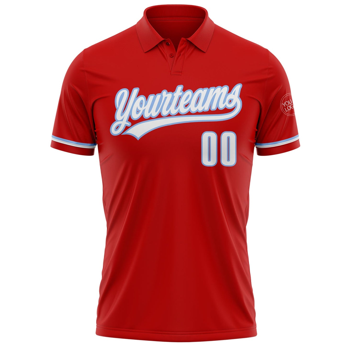 Custom Red White-Light Blue Performance Vapor Golf Polo Shirt view 2