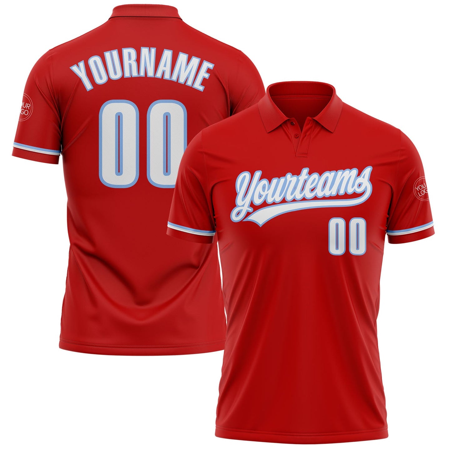 Custom Red White-Light Blue Performance Vapor Golf Polo Shirt - Main View