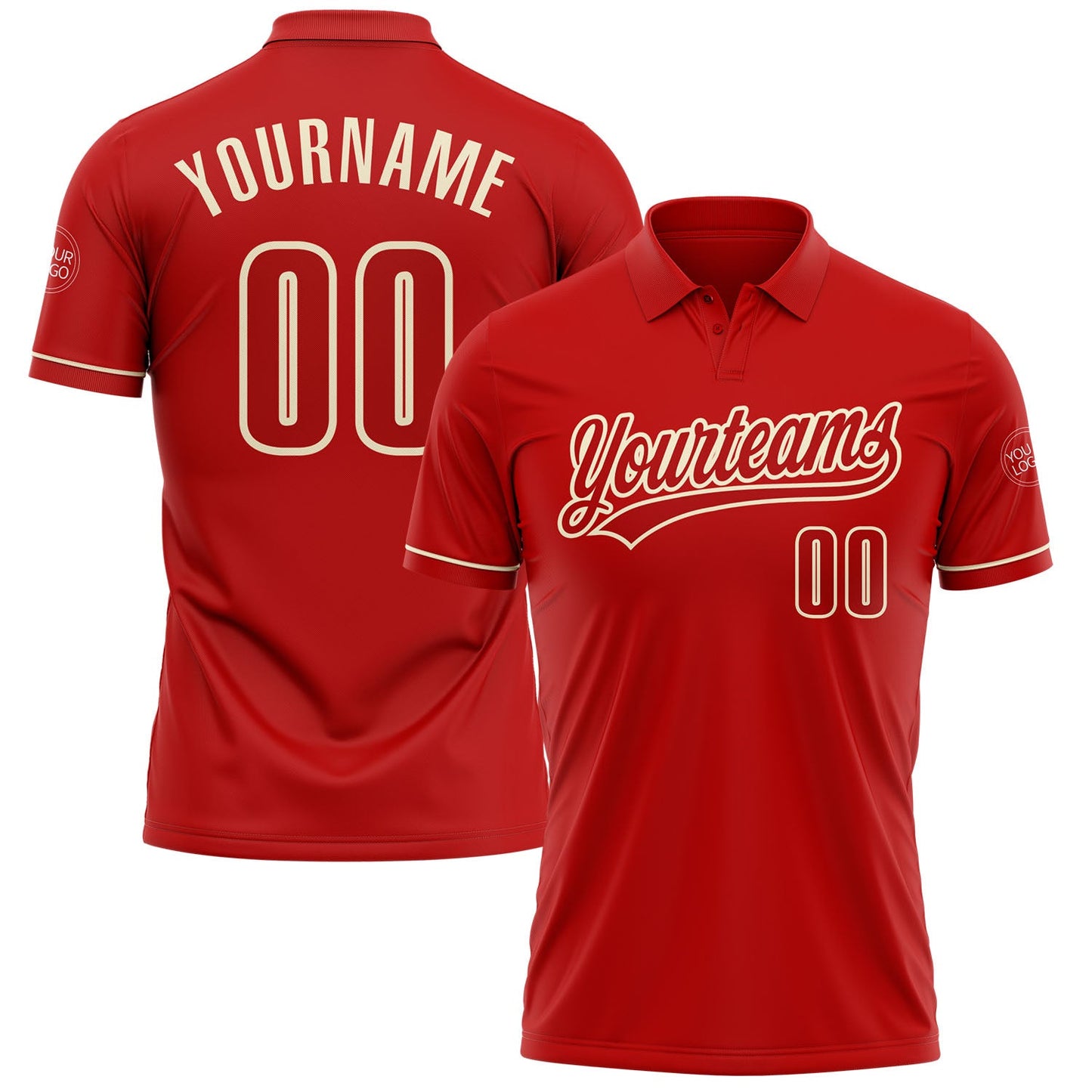Custom Red Red-Cream Performance Vapor Golf Polo Shirt - Main View