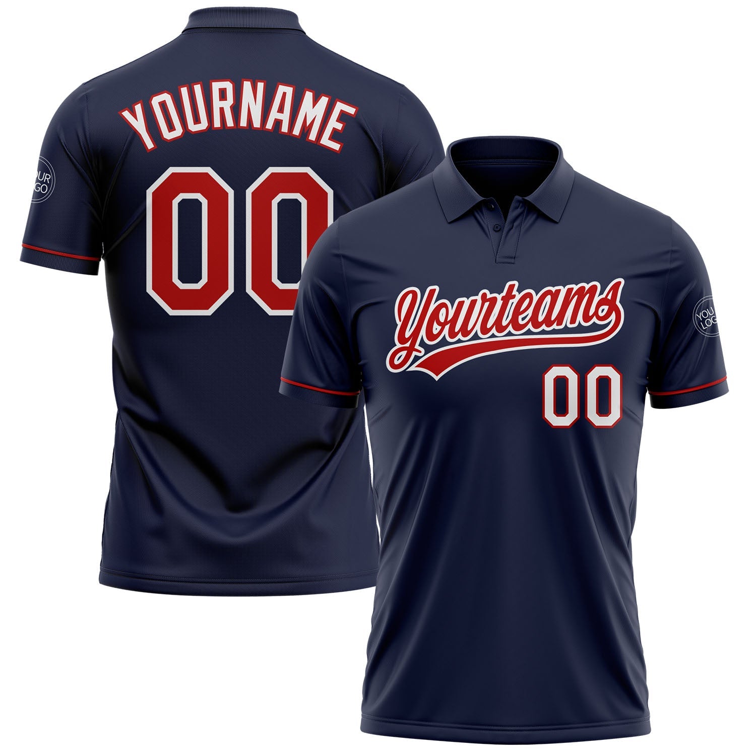 Custom Navy Red-White Performance Vapor Golf Polo Shirt - Main View