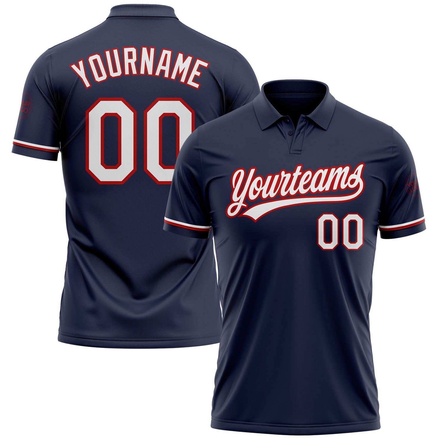 Custom Navy White-Red Performance Vapor Golf Polo Shirt - Main View