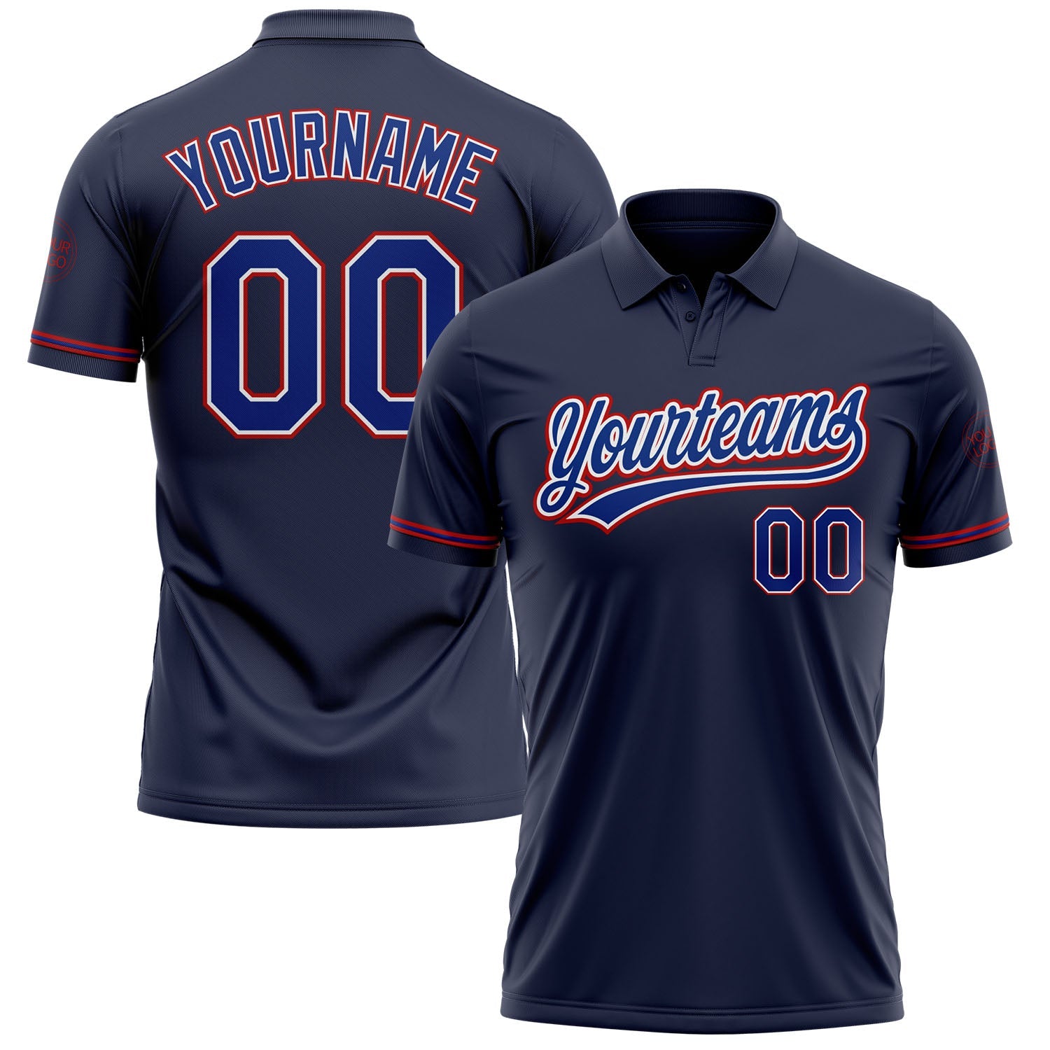 Custom Navy Royal-Red Performance Vapor Golf Polo Shirt - Main View
