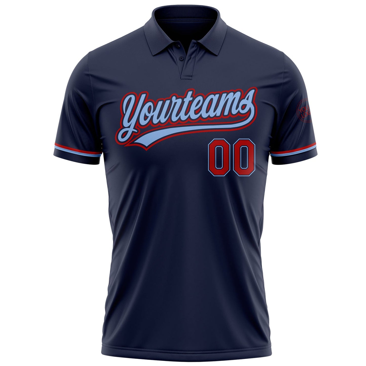 Custom Navy Red-Light Blue Performance Vapor Golf Polo Shirt view 2