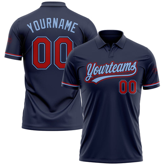 Custom Navy Red-Light Blue Performance Vapor Golf Polo Shirt - Main View