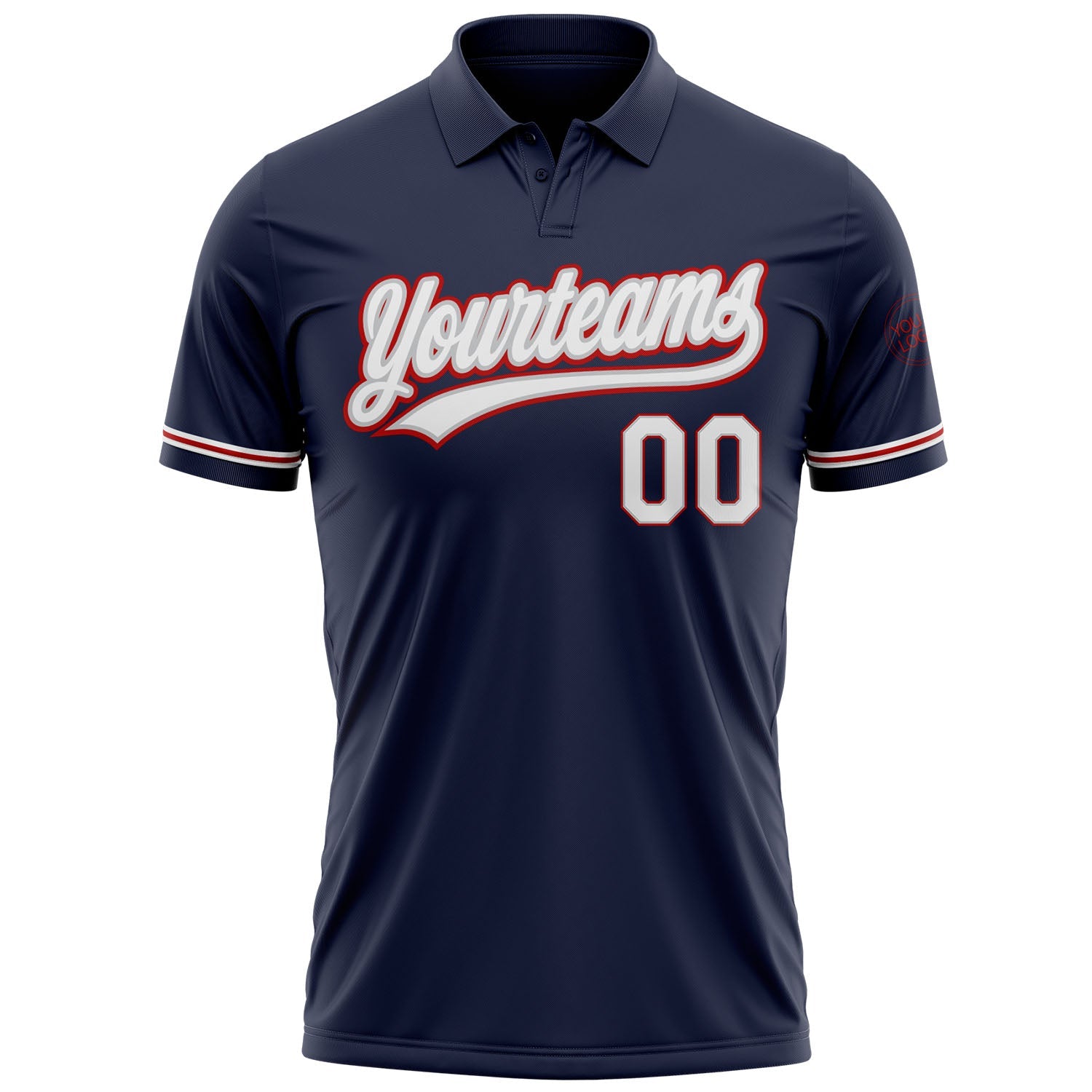 Custom Navy White Gray-Red Performance Vapor Golf Polo Shirt view 2