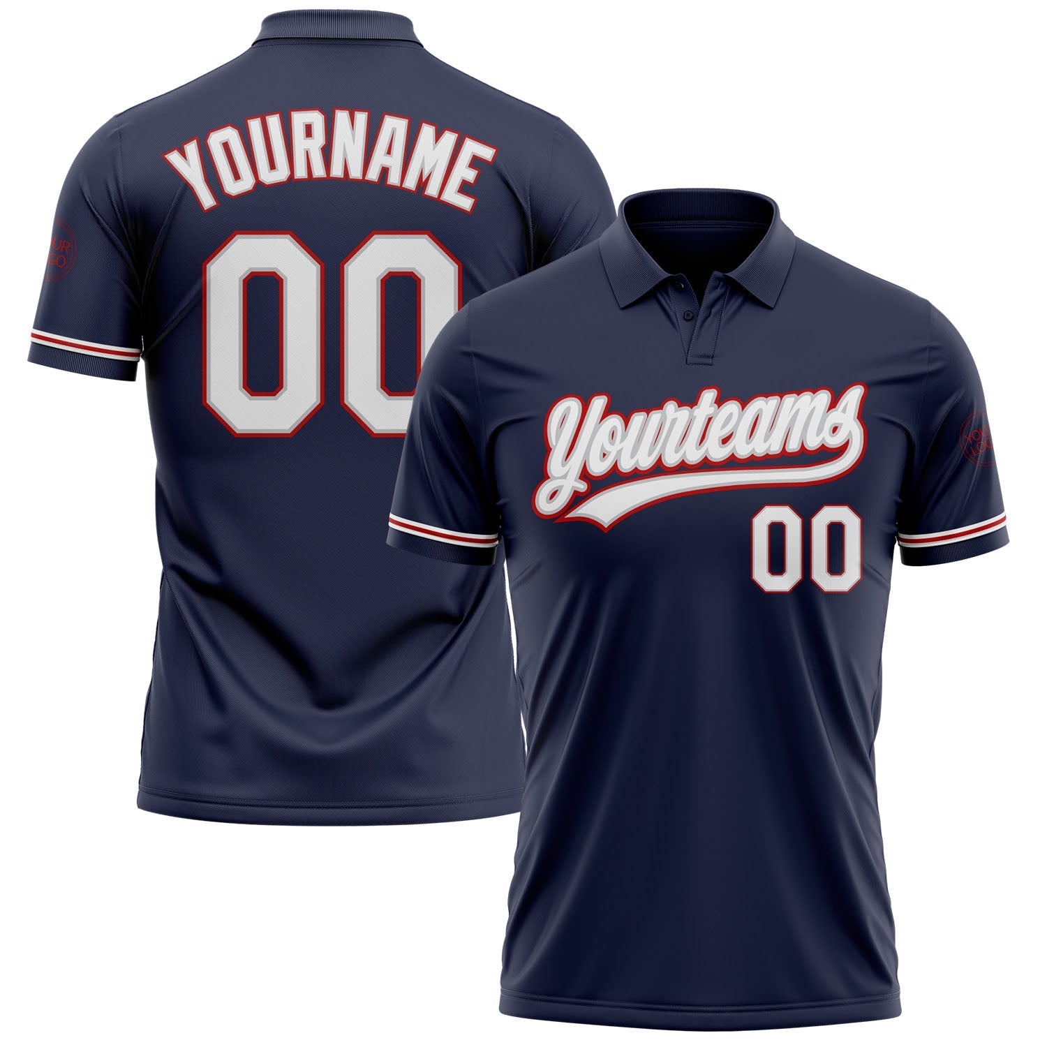 Custom Navy White Gray-Red Performance Vapor Golf Polo Shirt - Main View
