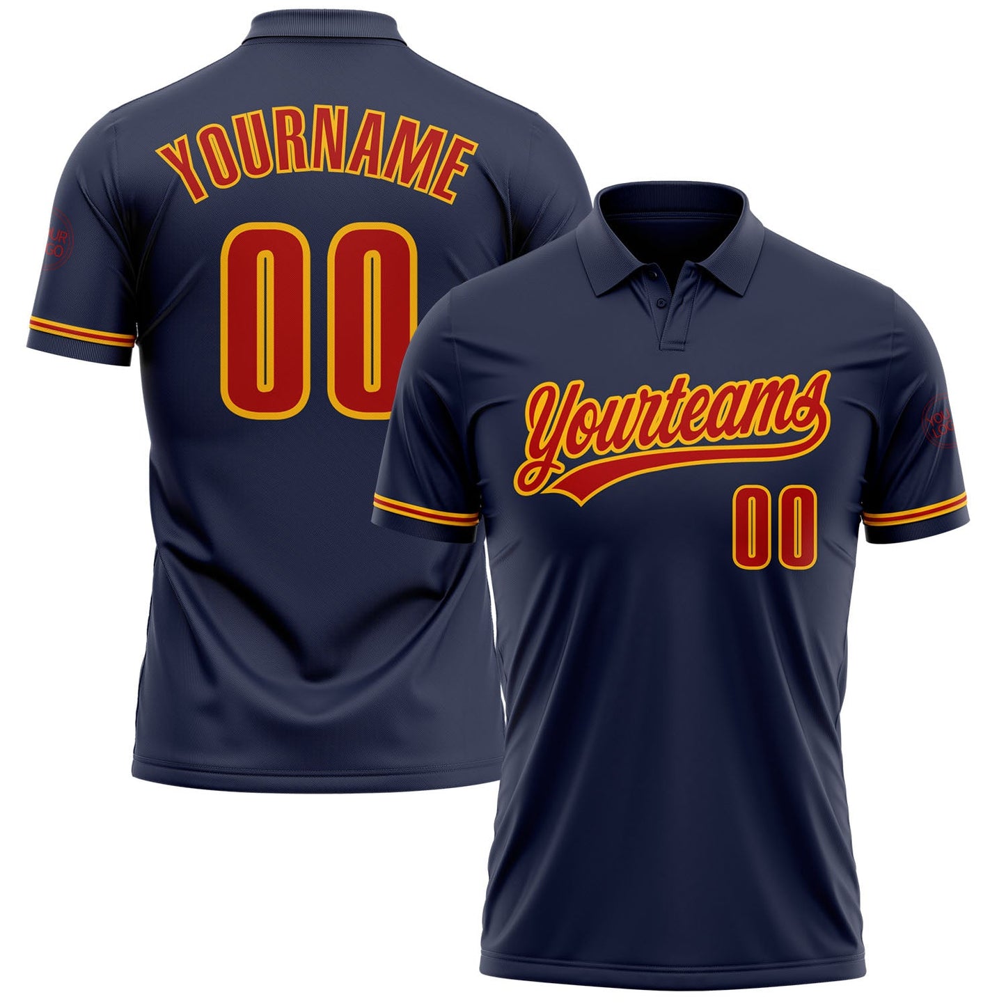 Custom Navy Red-Gold Performance Vapor Golf Polo Shirt - Main View