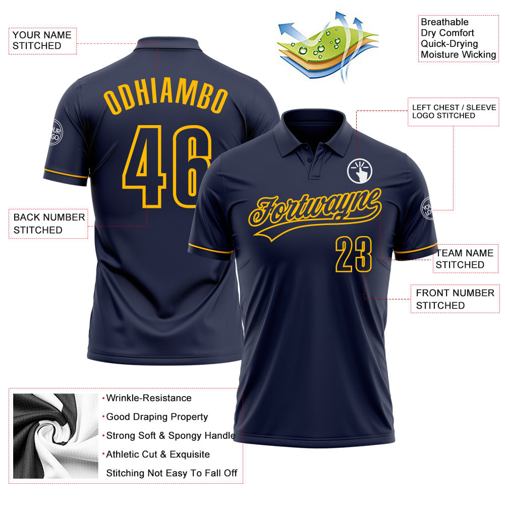 Custom Navy Navy-Gold Performance Vapor Golf Polo Shirt view 3