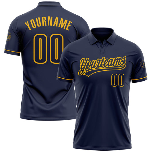 Custom Navy Navy-Gold Performance Vapor Golf Polo Shirt - Main View