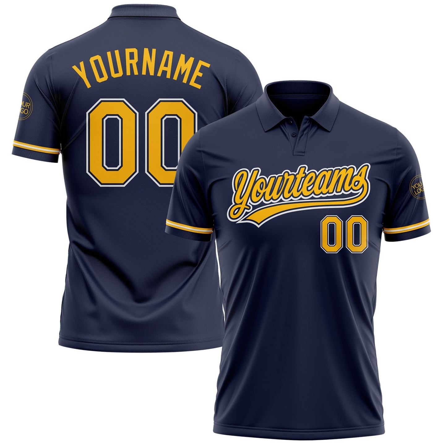 Custom Navy Gold-White Performance Vapor Golf Polo Shirt - Main View