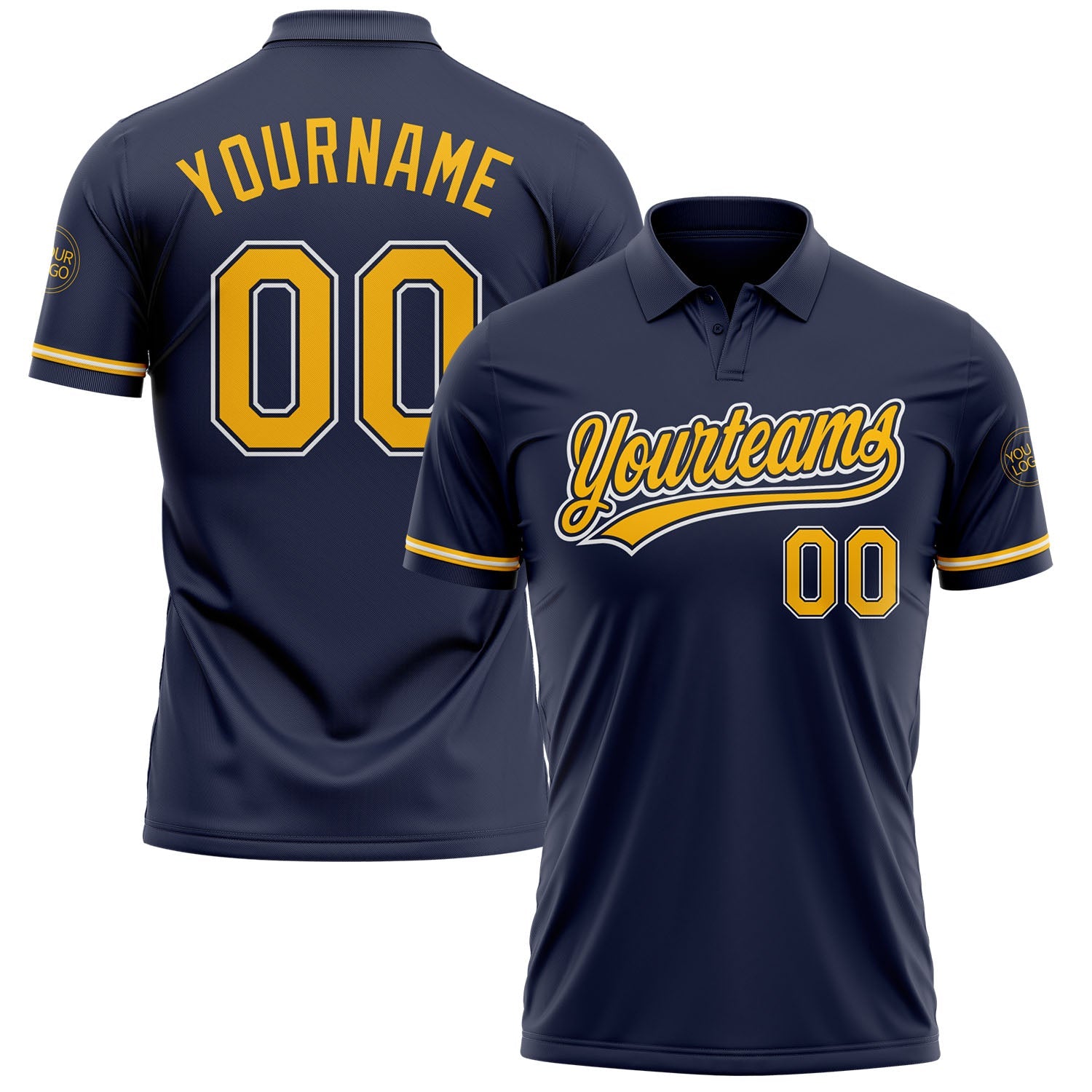 Custom Navy Gold-White Performance Vapor Golf Polo Shirt - Main View