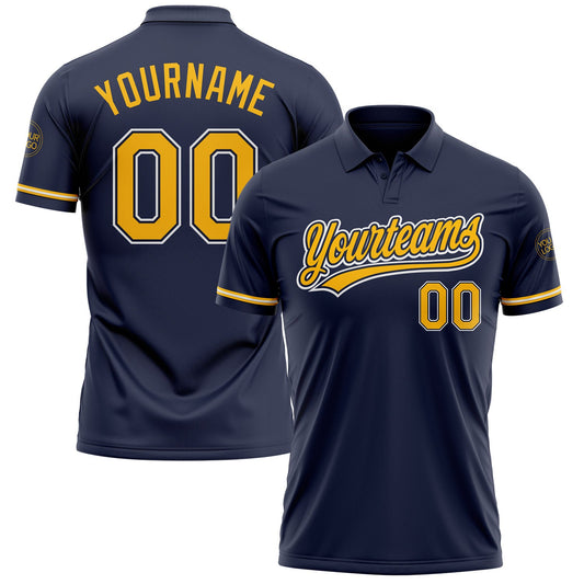 Custom Navy Gold-White Performance Vapor Golf Polo Shirt - Main View