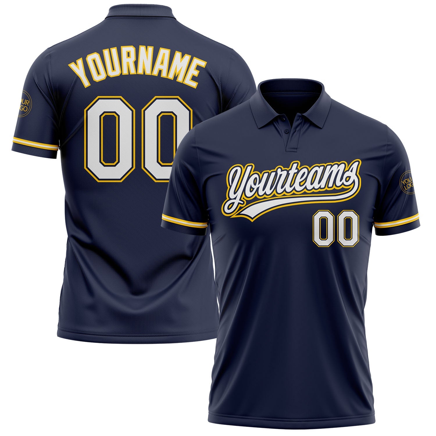 Custom Navy White-Yellow Performance Vapor Golf Polo Shirt - Main View
