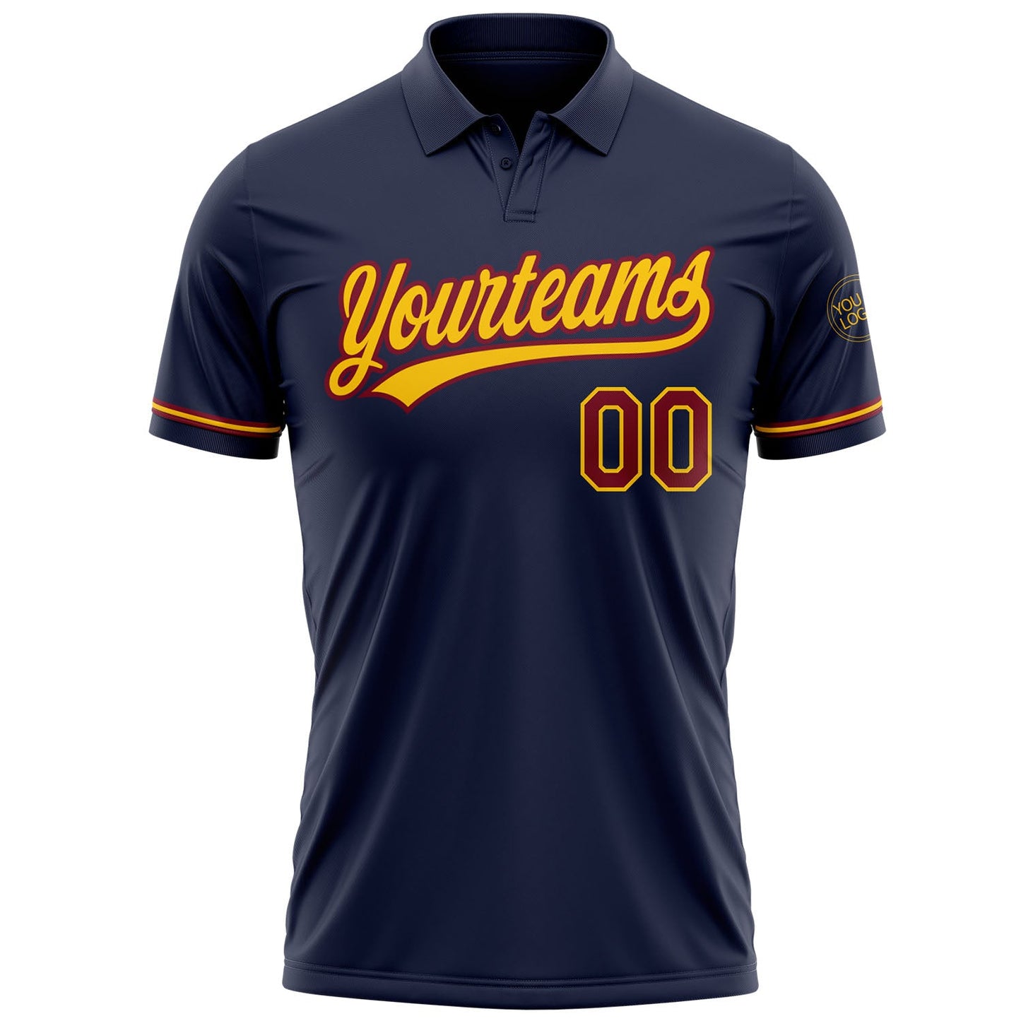 Custom Navy Cimson-Yellow Performance Vapor Golf Polo Shirt view 2