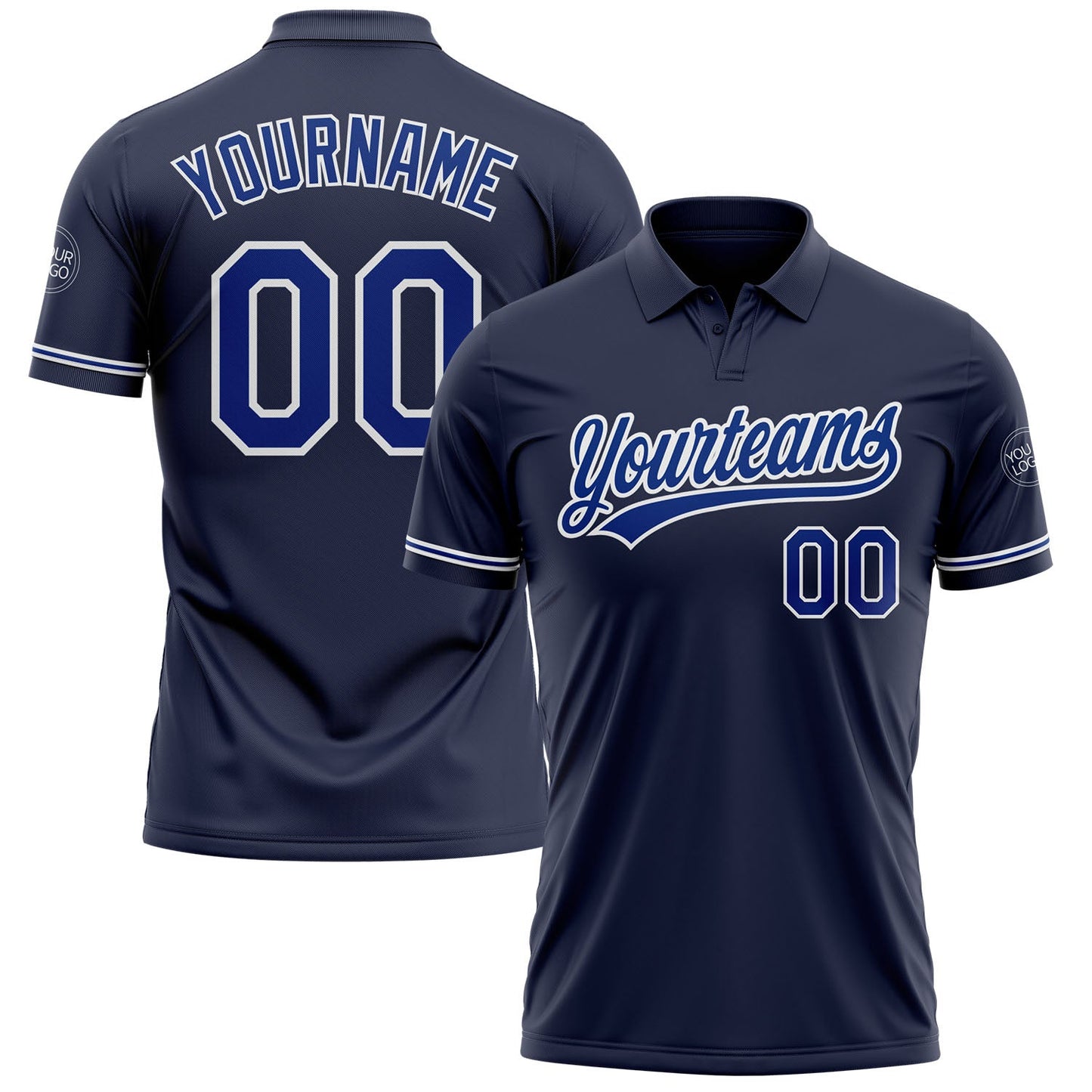 Custom Navy Royal-White Performance Vapor Golf Polo Shirt - Main View