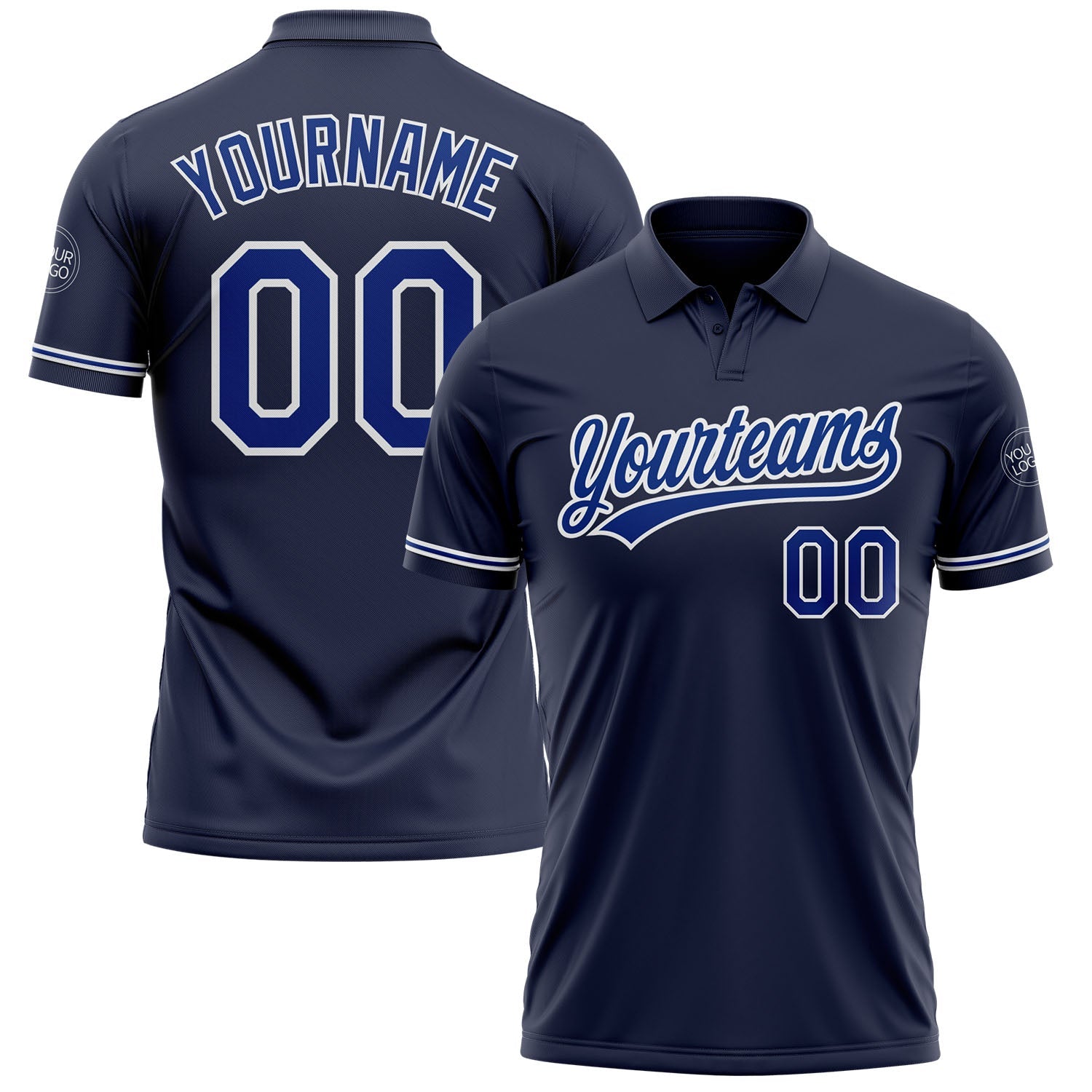 Custom Navy Royal-White Performance Vapor Golf Polo Shirt - Main View
