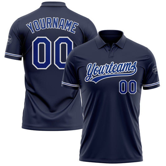 Custom Navy Royal-White Performance Vapor Golf Polo Shirt - Main View