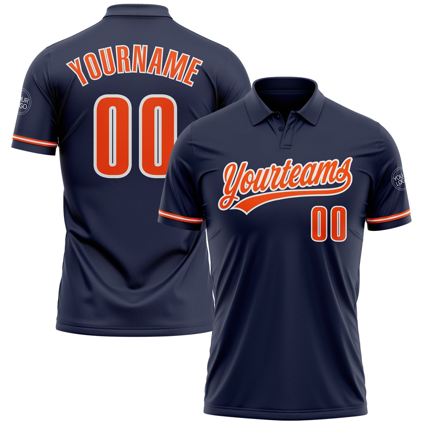Custom Navy Orange-White Performance Vapor Golf Polo Shirt - Main View