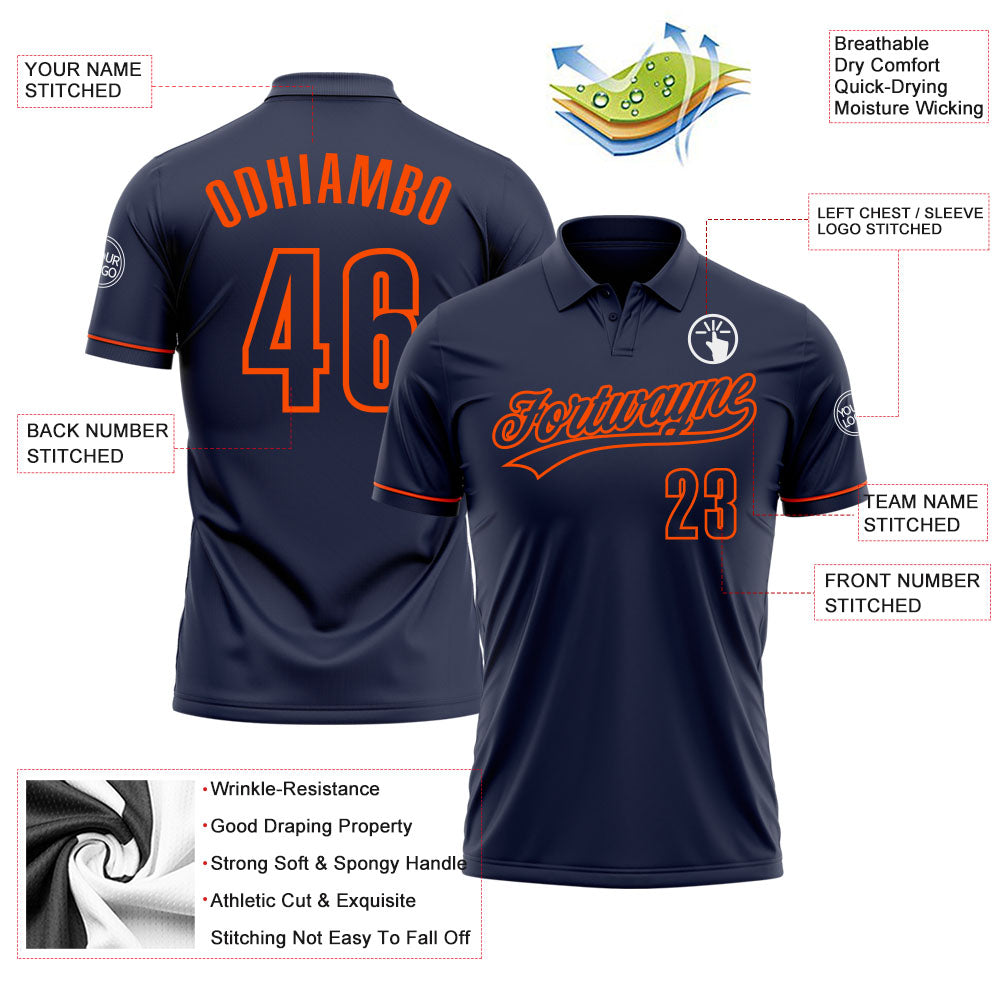 Custom Navy Navy-Orange Performance Vapor Golf Polo Shirt view 3