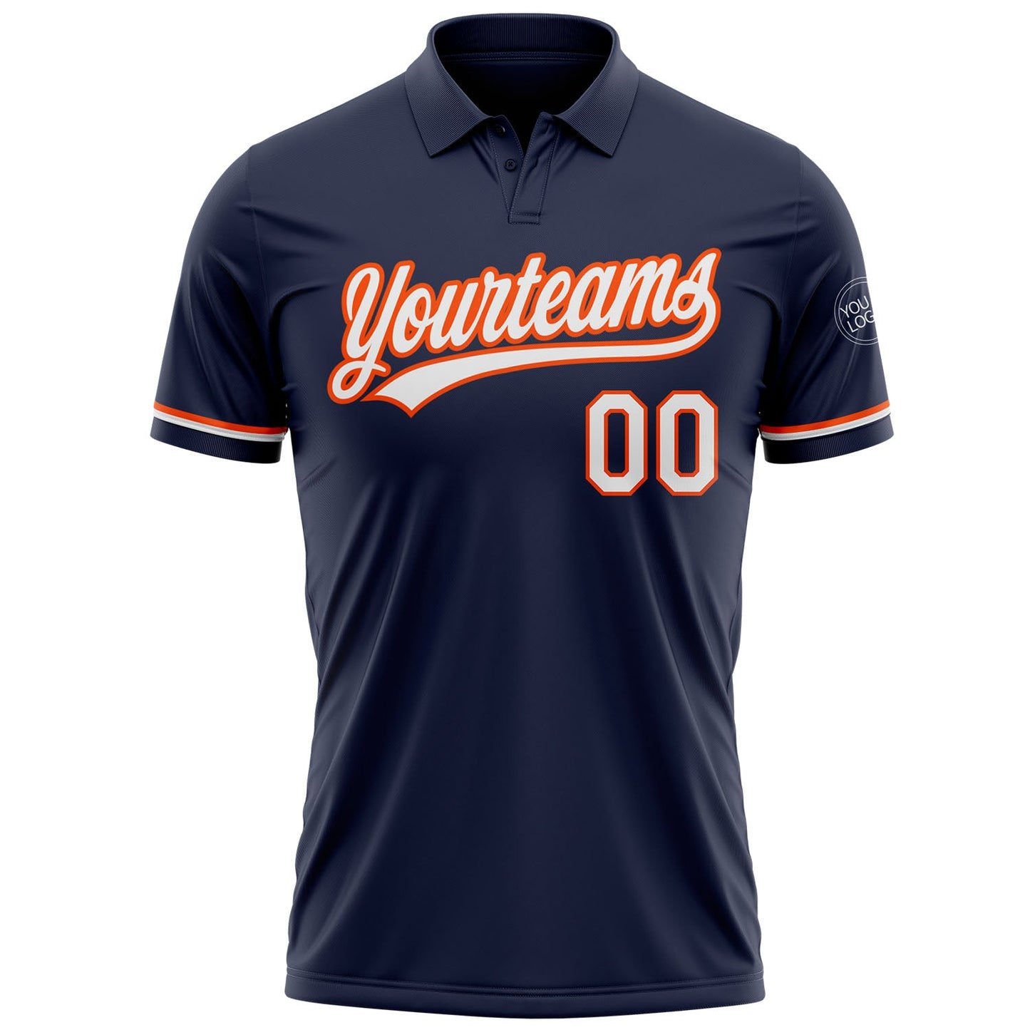 Custom Navy White-Orange Performance Vapor Golf Polo Shirt view 2