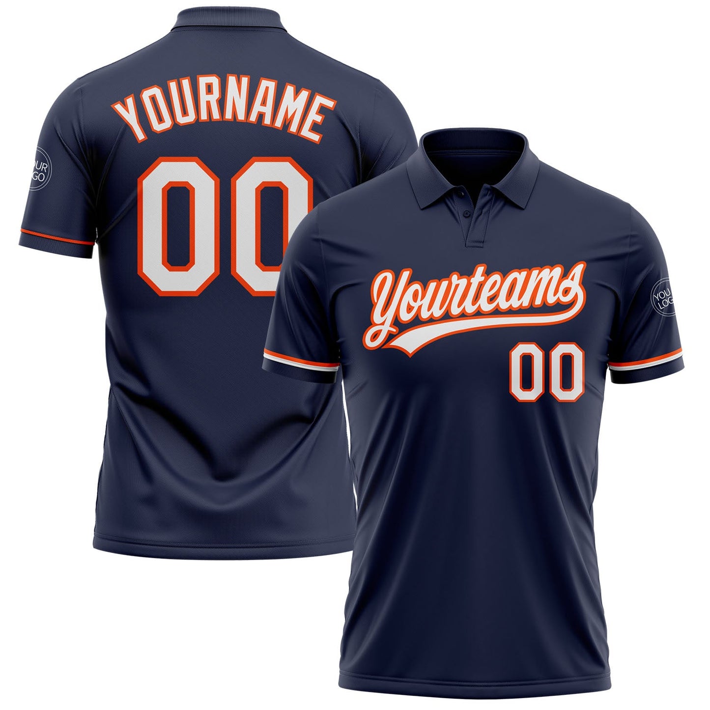 Custom Navy White-Orange Performance Vapor Golf Polo Shirt - Main View